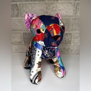 Patchwork Fabric Cat Decor (approx. 15” long, ~12” tall)